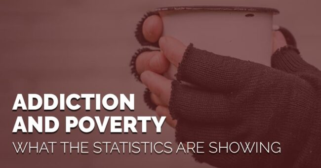 a homeless person holds a metal cup and thinks about addiction and poverty