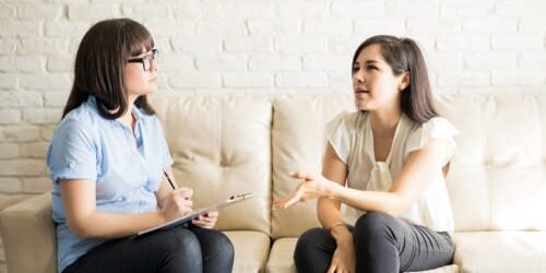 A woman talks with her therapist about how 12 step alternatives can be just as effective