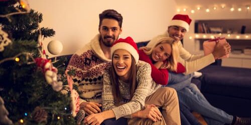 a group of friends talk about ways to enjoy a sober holiday season