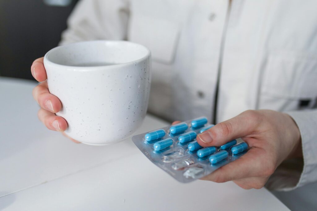 A woman taking psychiatric medication