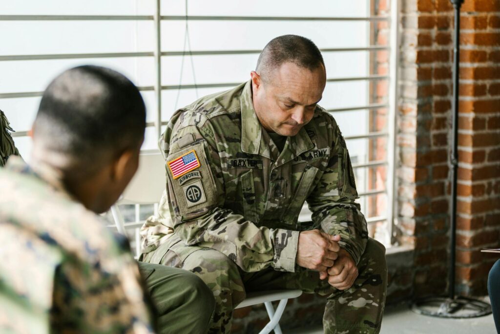 Military members in group therapy